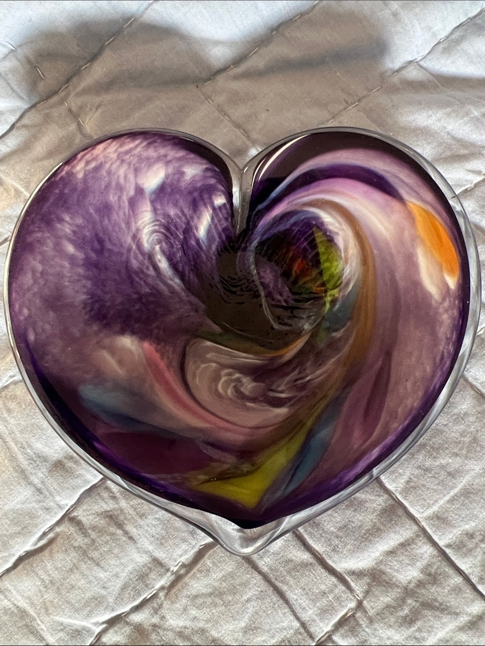 Glass Eye Studio Heart Paperweight Dichroic Art Glass USA Iridescent 4”